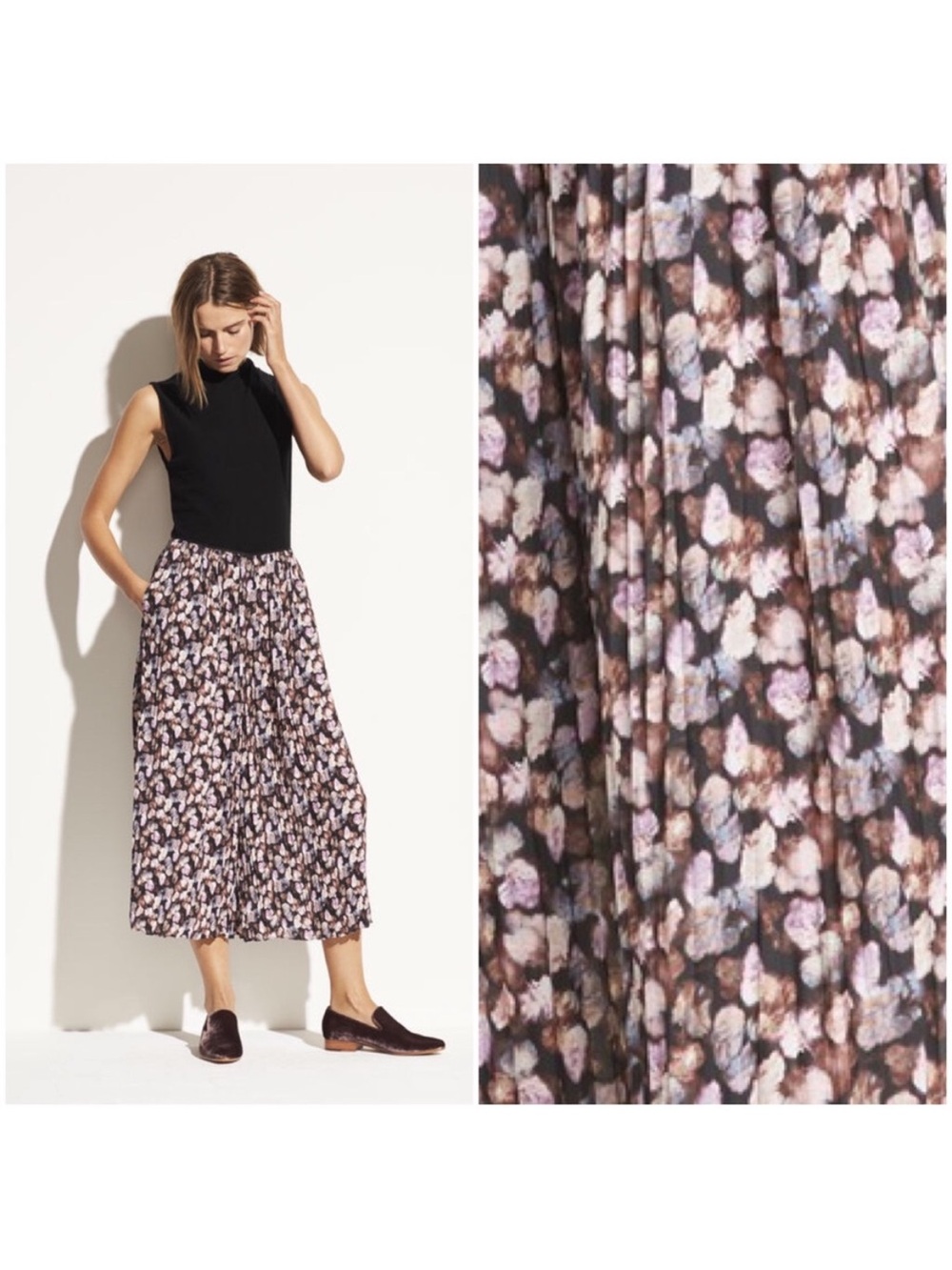 NWT VINCE FLORAL PLEATED CULOTTE PANTS SZ L